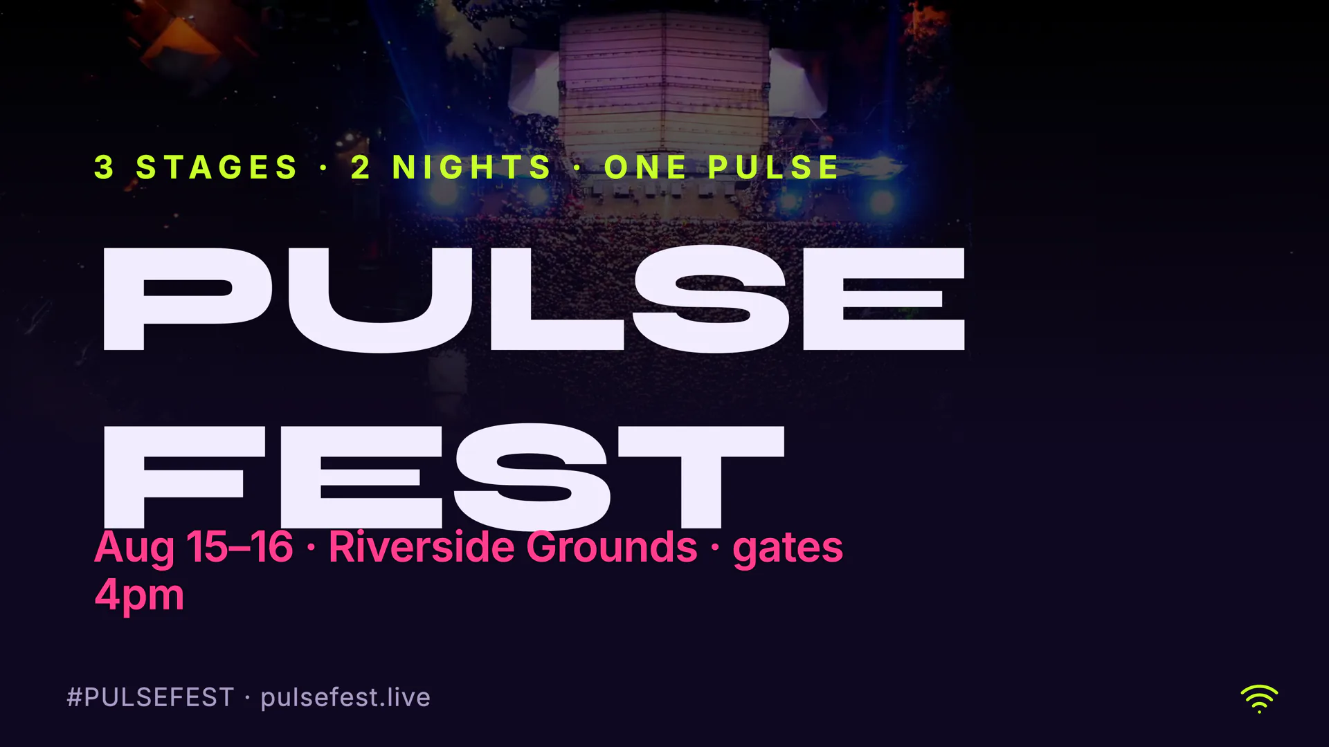 Pulse Fest template — a bold music festival board slide