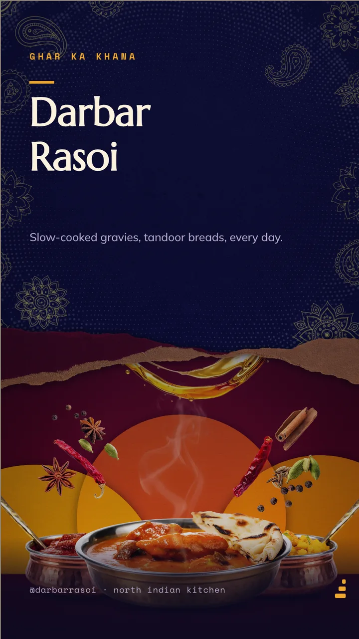 North Indian thali menu board · Portrait for Darbar Rasoi: slide 1 of 4, the venue and what it is known for