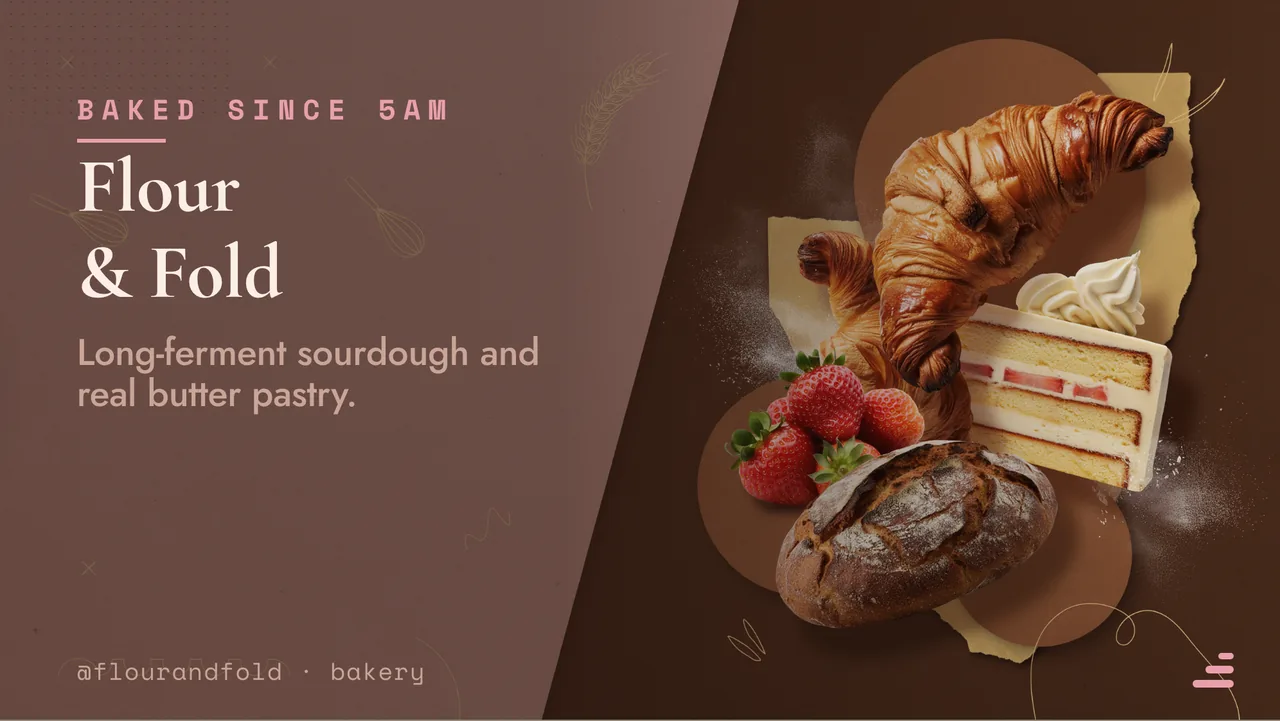 Artisan bakery counter menu board · Landscape for Flour & Fold: slide 1 of 4, the venue and what it is known for
