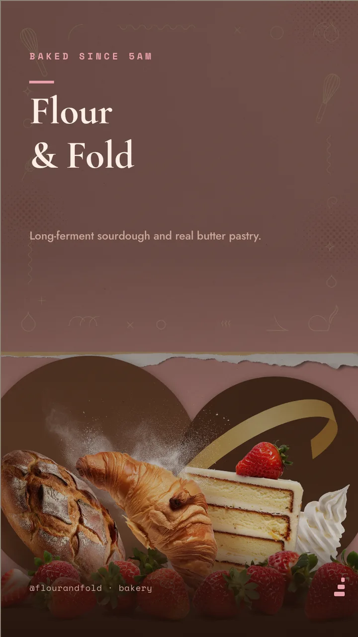 Artisan bakery counter menu board · Portrait for Flour & Fold: slide 1 of 4, the venue and what it is known for