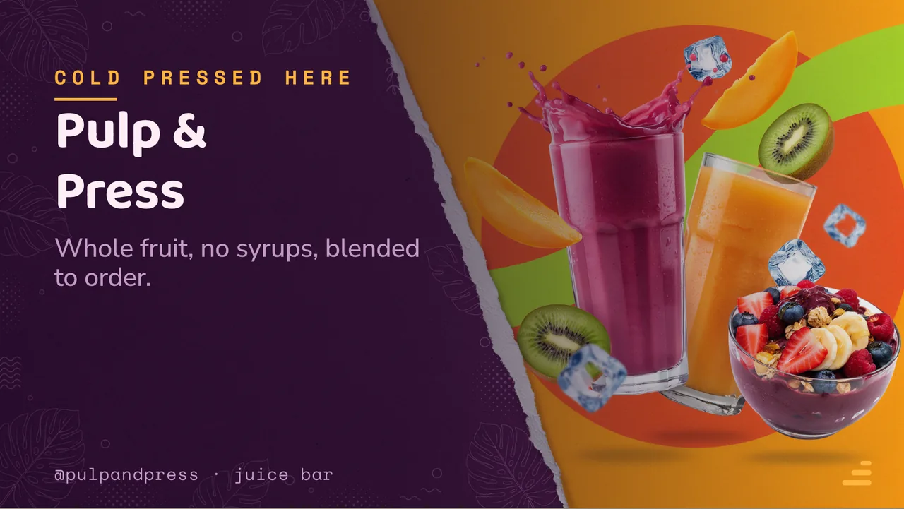 Juice bar smoothie menu board · Landscape for Pulp & Press: slide 1 of 4, the venue and what it is known for