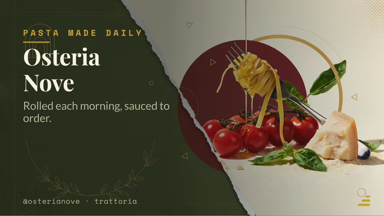 Trattoria pasta menu board · Landscape for Osteria Nove: slide 1 of 4, the venue and what it is known for