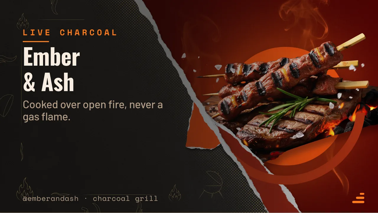 Charcoal grill kebab menu board · Landscape for Ember & Ash: slide 1 of 4, the venue and what it is known for