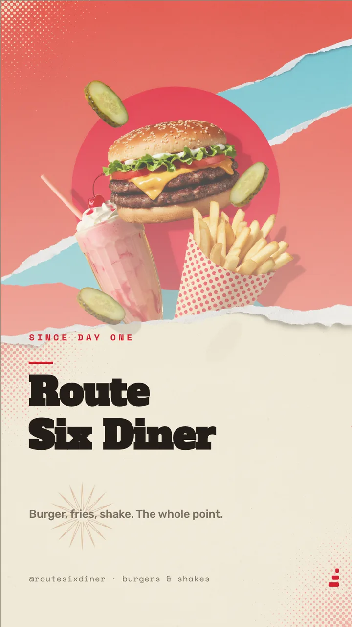 Diner burger combo meal board · Portrait for Route Six Diner: slide 1 of 4, the venue and what it is known for