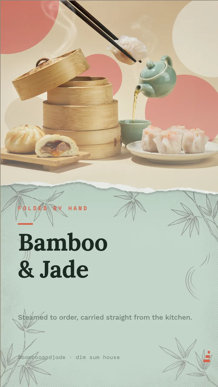 Dim sum steamer menu board · Portrait for Bamboo & Jade: slide 1 of 4, the venue and what it is known for