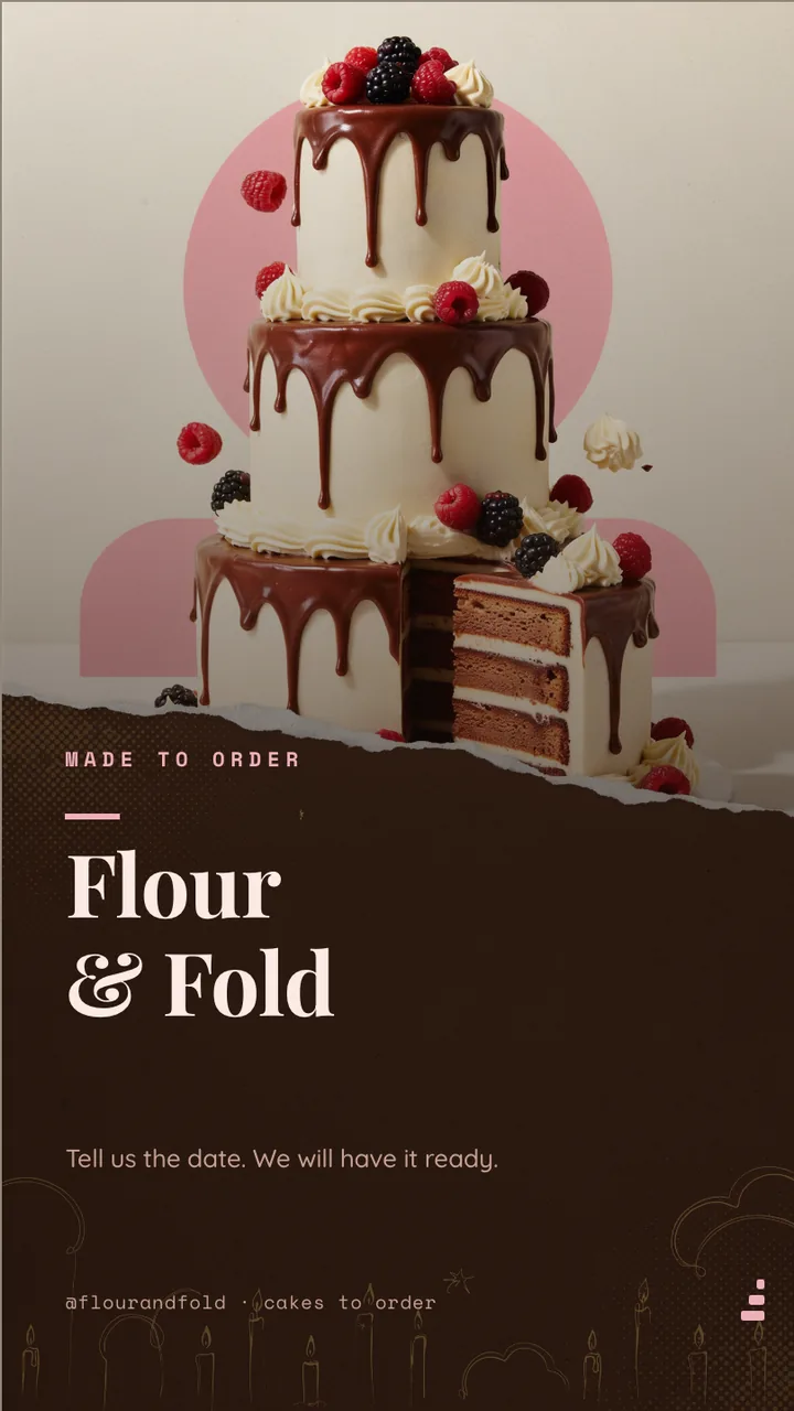 Cake shop custom order board · Portrait for Flour & Fold: slide 1 of 4, the venue and what it is known for