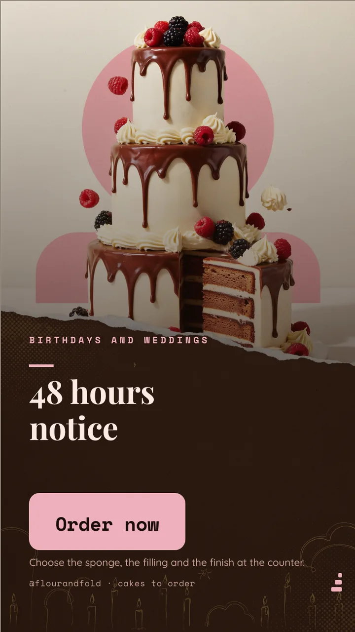 Cake shop custom order board · Portrait for Flour & Fold: slide 3 of 4, the offer of the day with its price