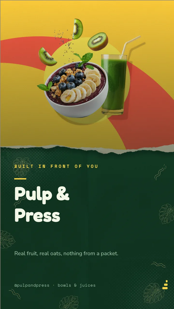 Acai bowl and juice menu board · Portrait for Pulp & Press: slide 1 of 4, the venue and what it is known for