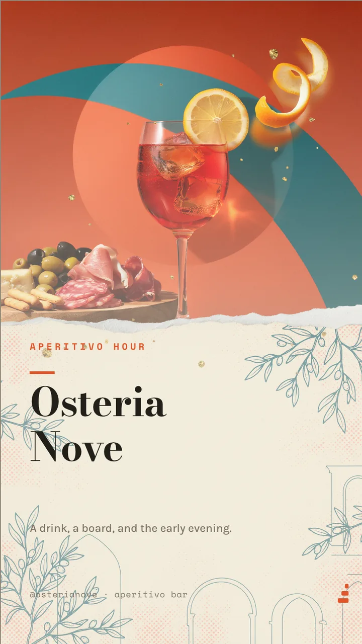 Aperitivo evening drinks board · Portrait for Osteria Nove: slide 1 of 4, the venue and what it is known for