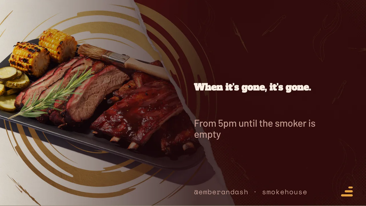 Smokehouse sharing platter board · Landscape for Ember & Ash: slide 4 of 4, the sign-off with opening hours