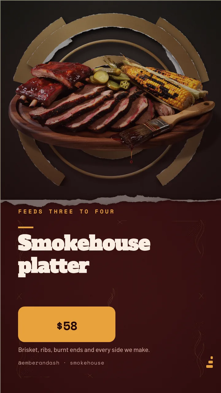 Smokehouse sharing platter board · Portrait for Ember & Ash: slide 3 of 4, the offer of the day with its price