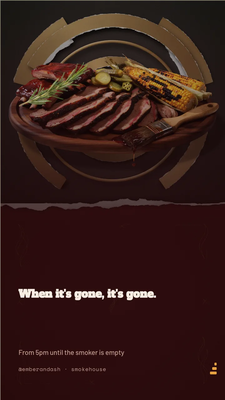 Smokehouse sharing platter board · Portrait for Ember & Ash: slide 4 of 4, the sign-off with opening hours