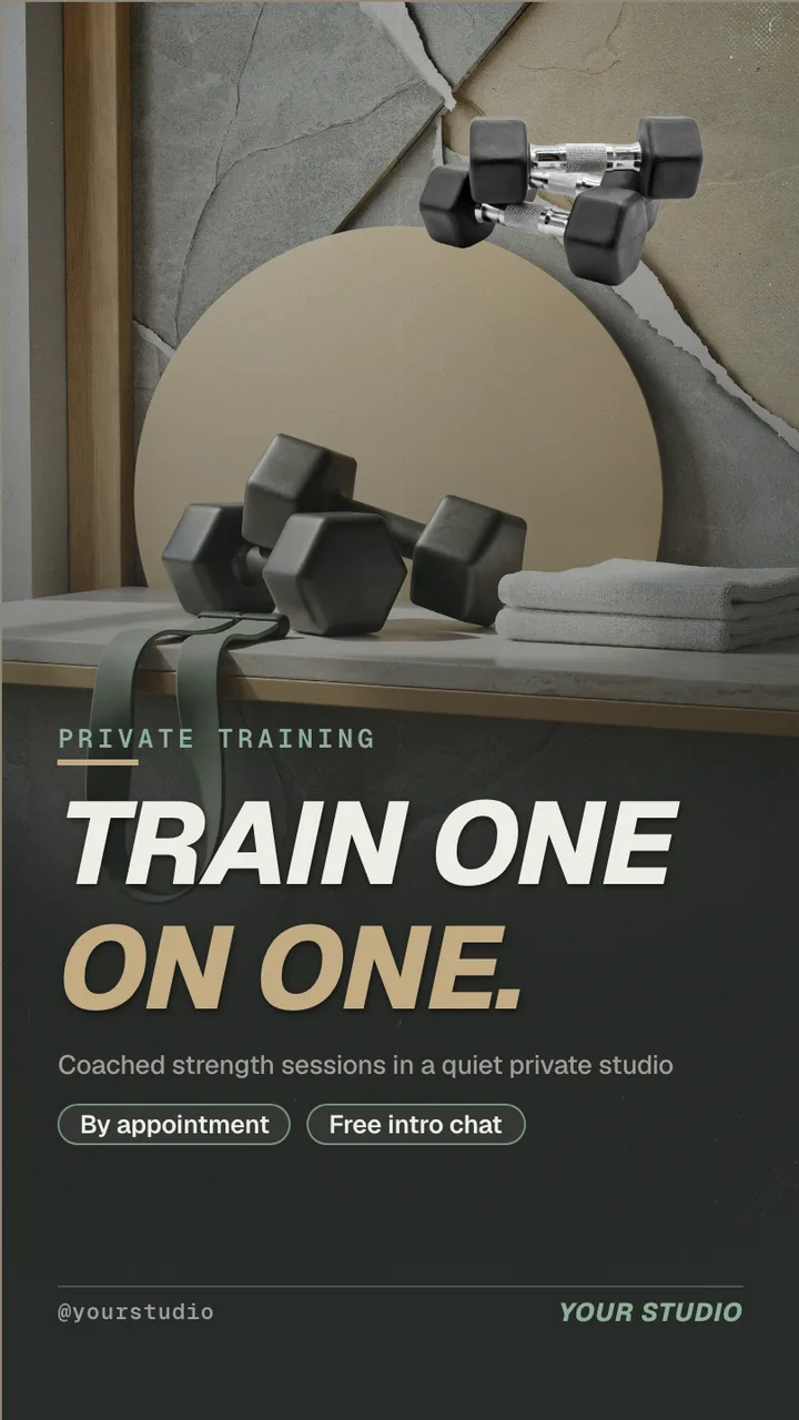 Personal trainer profile TV screen · Portrait digital signage template preview