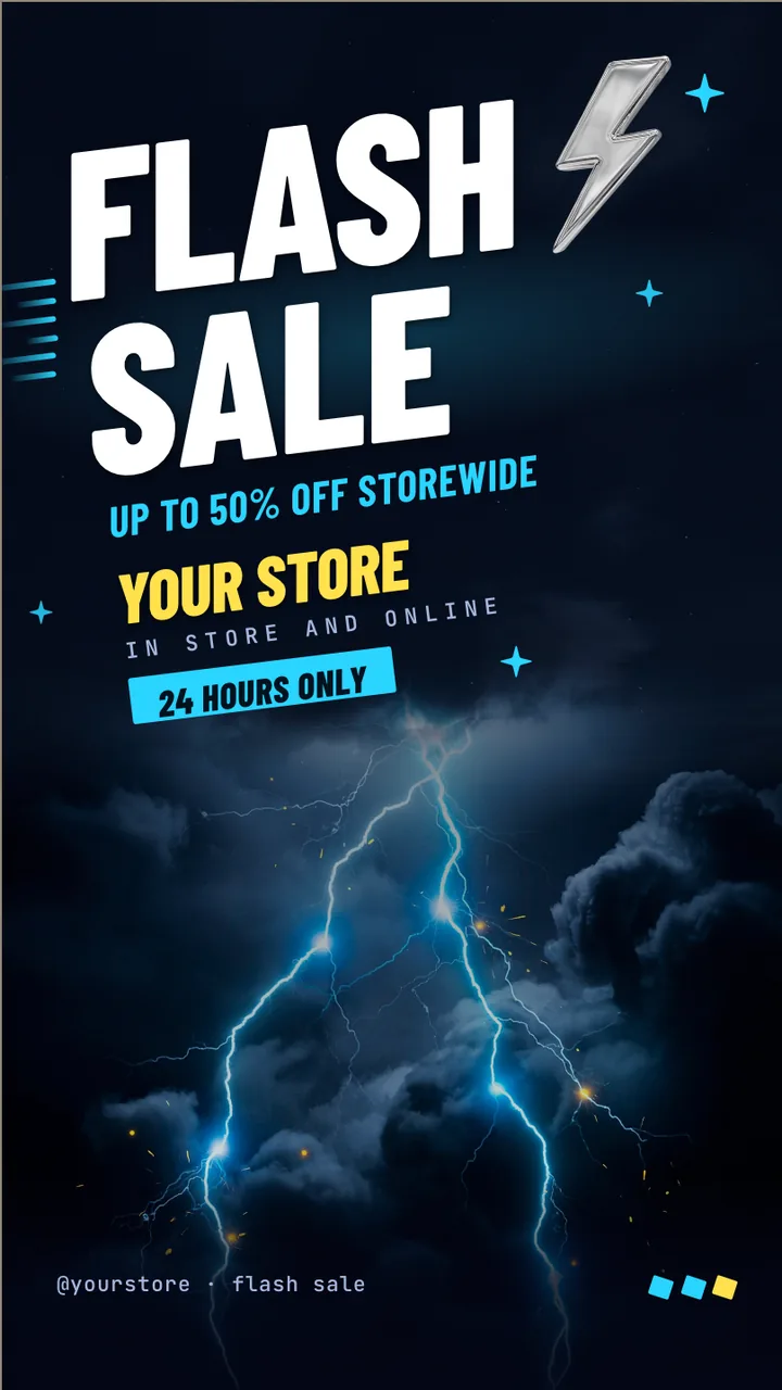 Electric storm flash sale screen · Portrait digital signage template preview