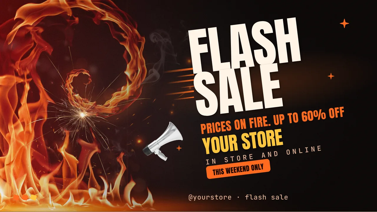 Fire flash sale screen · Landscape digital signage template preview