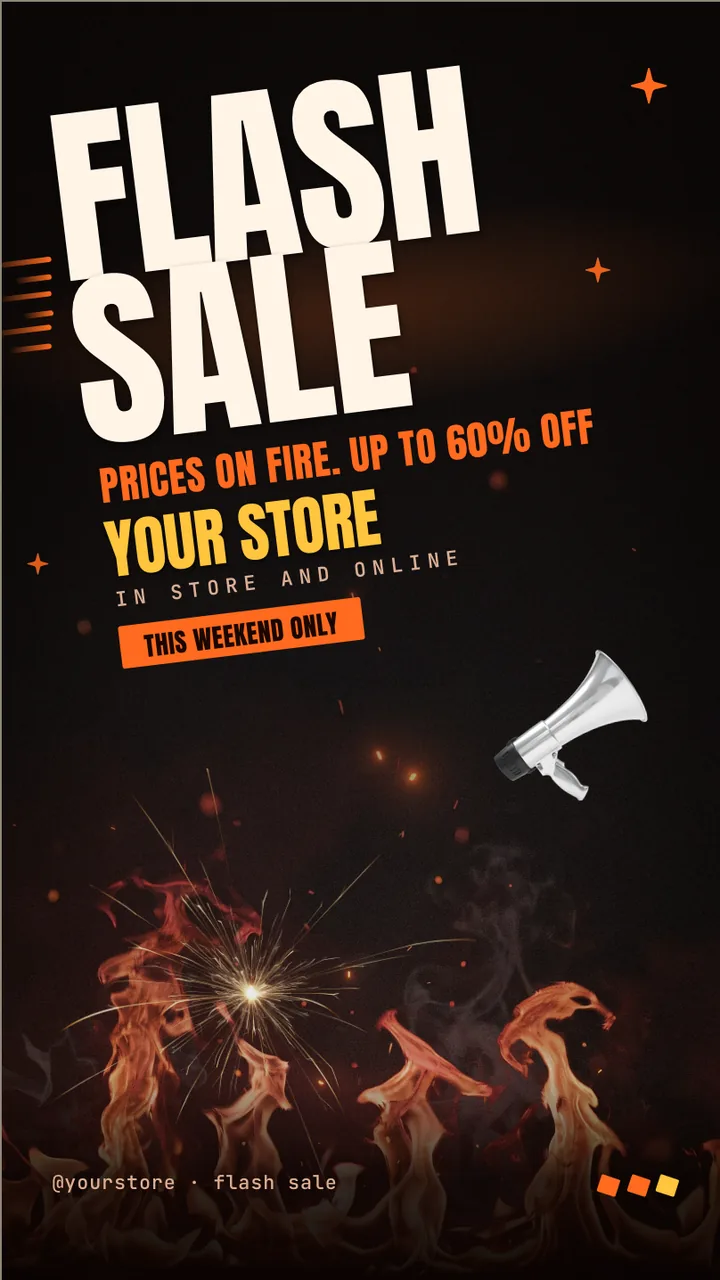Fire flash sale screen · Portrait digital signage template preview