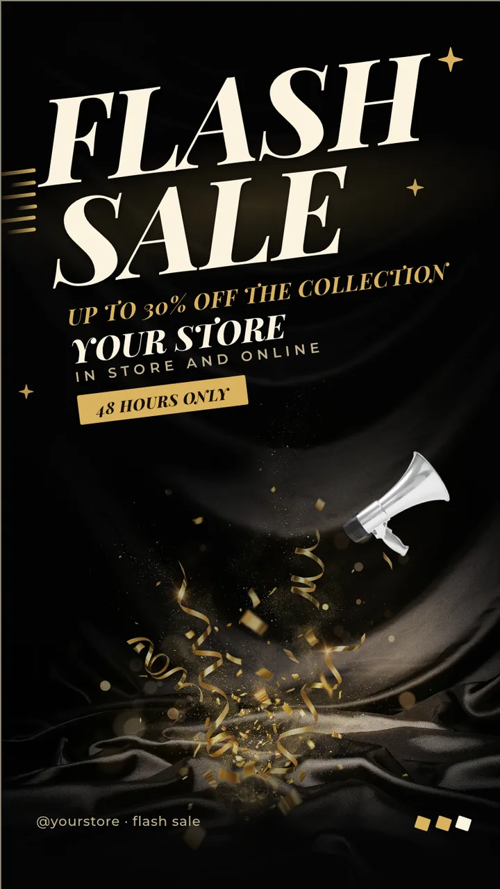 Luxury gold flash sale screen · Portrait digital signage template preview