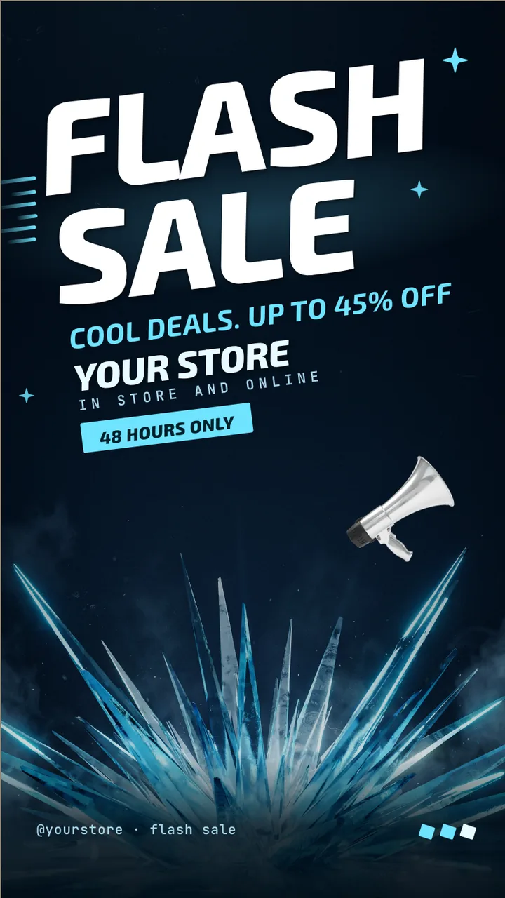 Ice blue flash sale screen · Portrait digital signage template preview