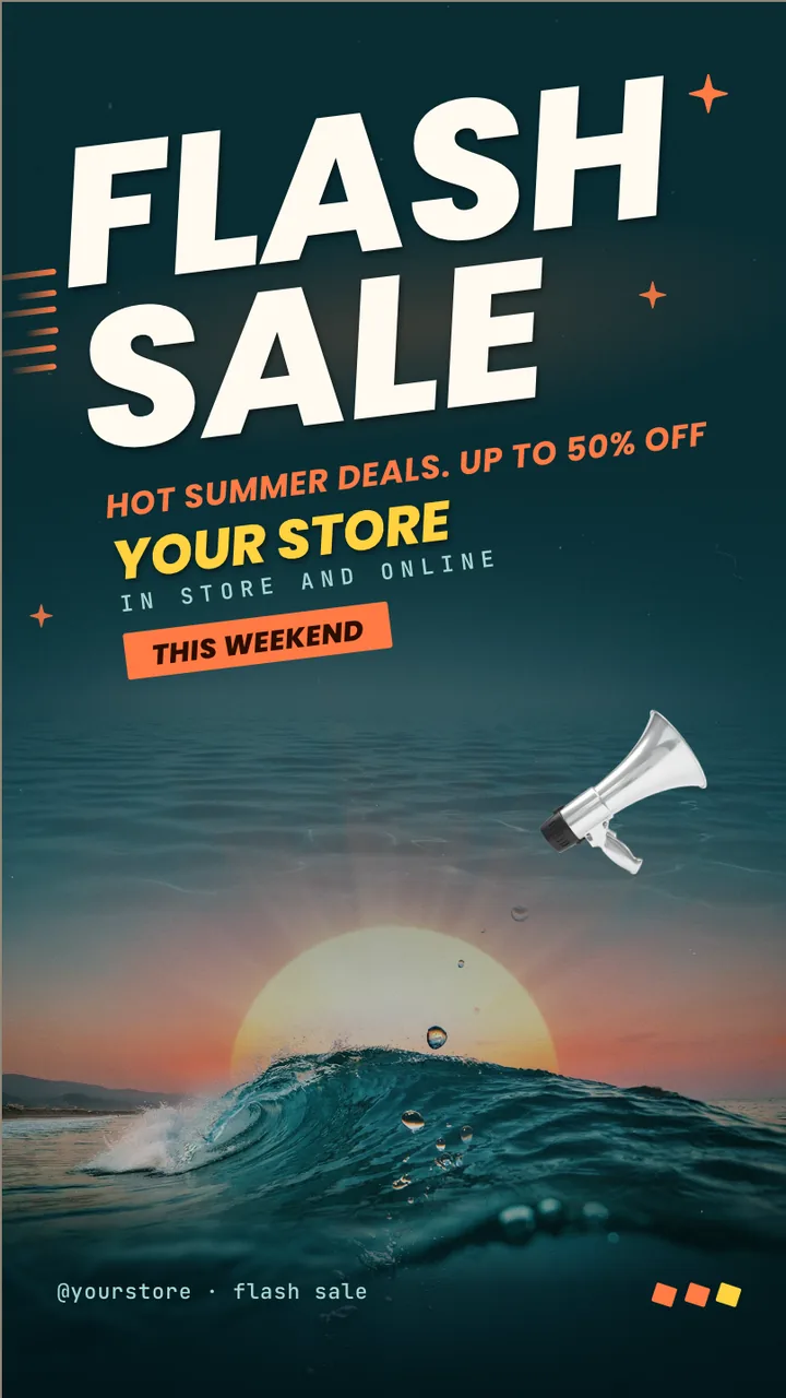 Summer flash sale screen · Portrait digital signage template preview