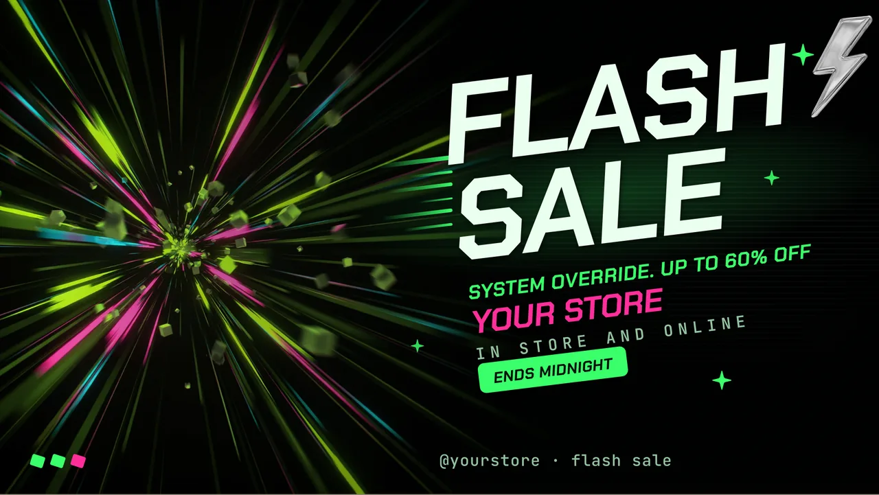 Cyber glitch flash sale screen · Landscape digital signage template preview