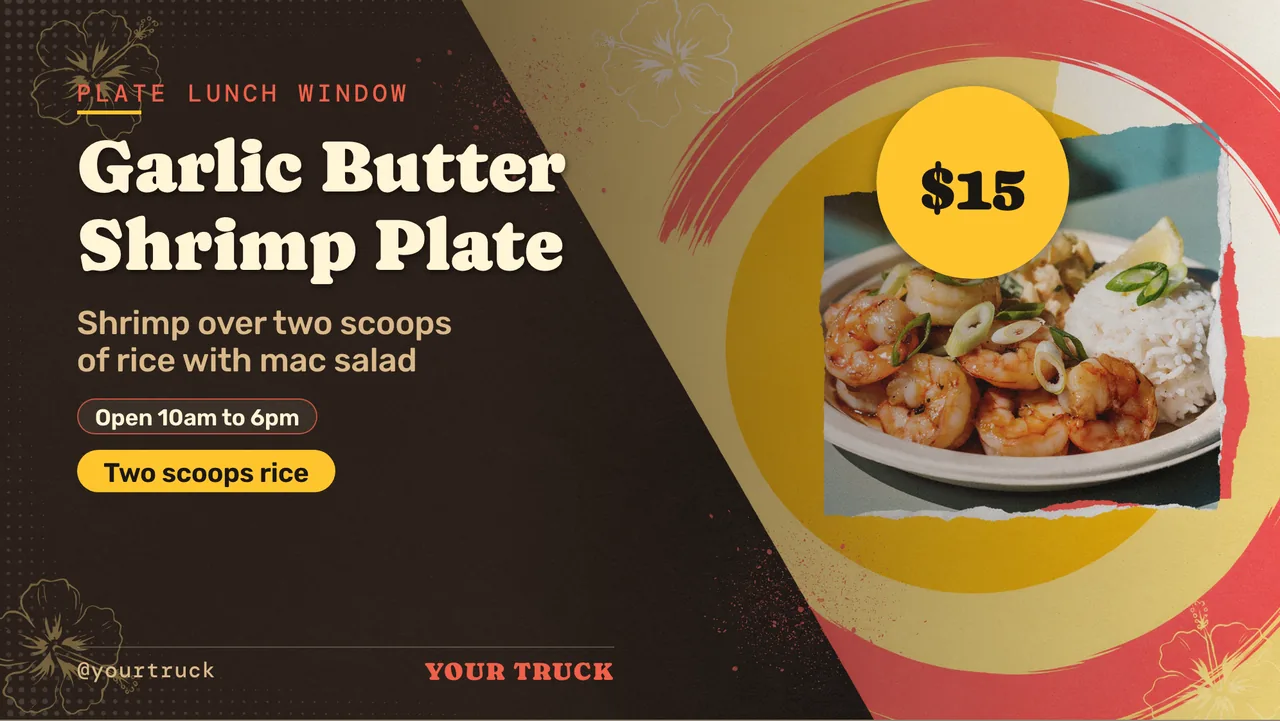 Garlic shrimp truck TV menu · Landscape digital signage template preview