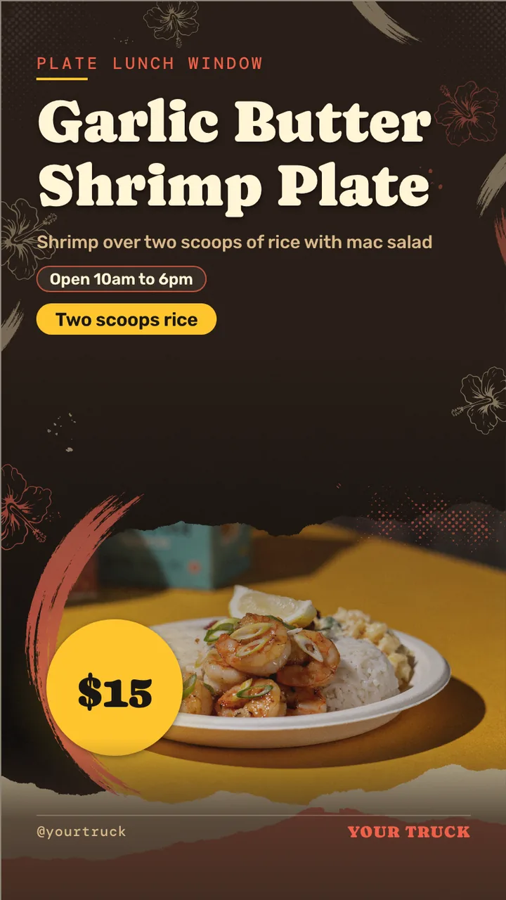 Garlic shrimp truck TV menu · Portrait digital signage template preview