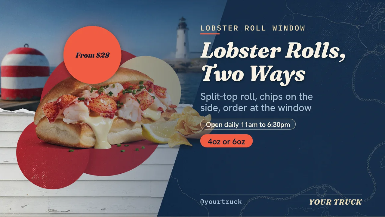Lobster roll truck menu board · Landscape digital signage template preview