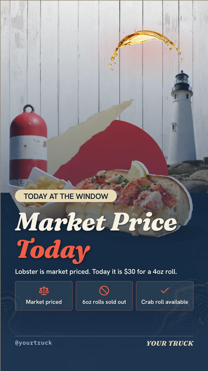 Lobster roll truck menu board · Portrait for a lobster roll truck: slide 3 of 4, the deadline or today's update