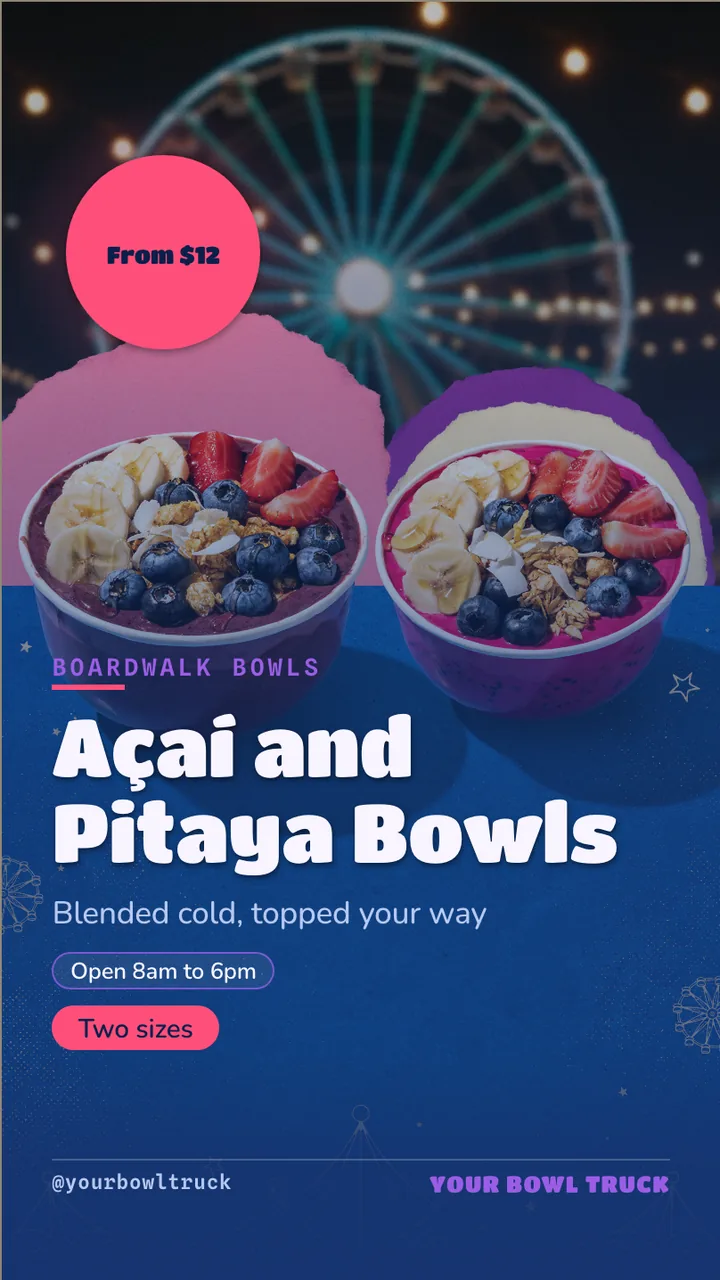 Acai bowl truck menu board · Portrait digital signage template preview