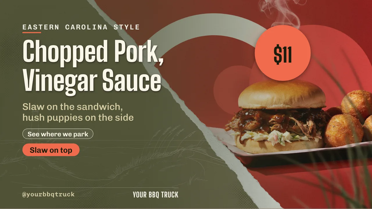 BBQ food truck menu and event board · Landscape digital signage template preview