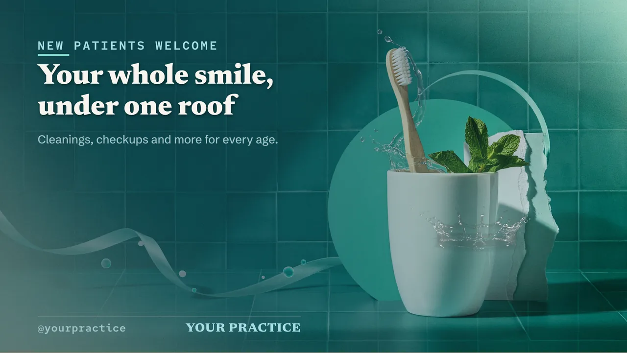 Dental waiting room TV slideshow · Landscape digital signage template preview