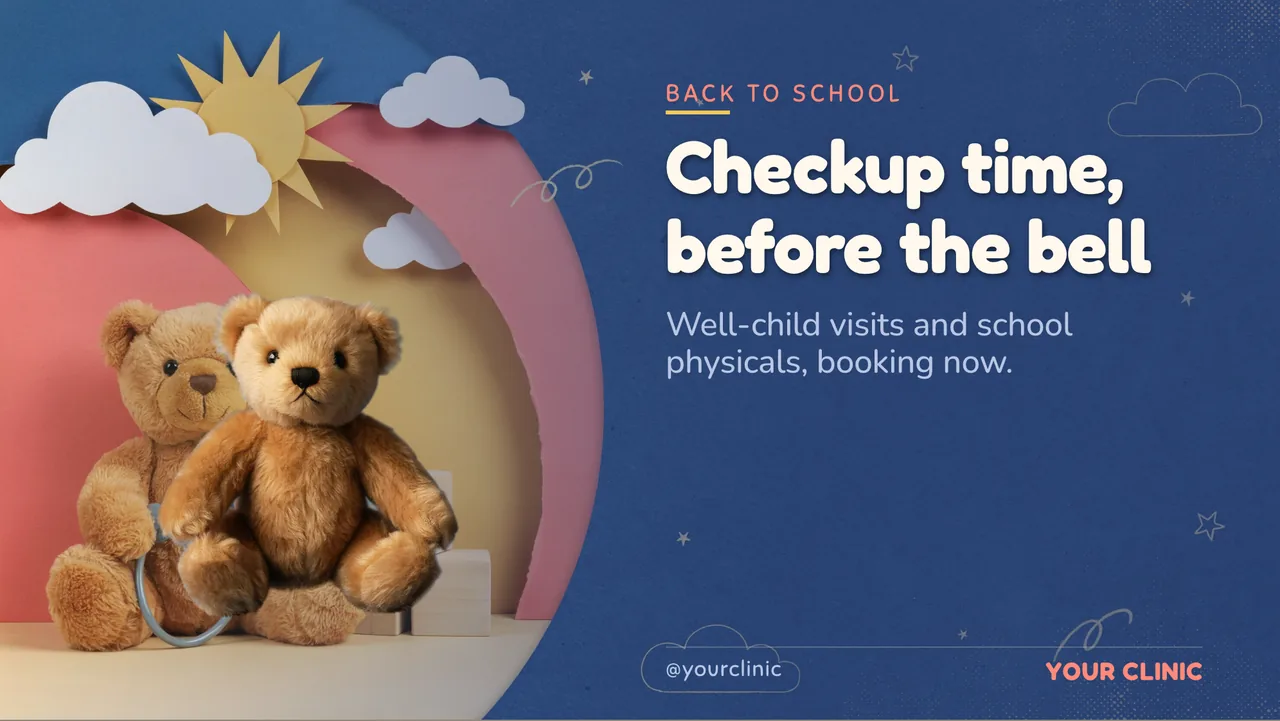 Pediatric back-to-school checkup slideshow · Landscape digital signage template preview