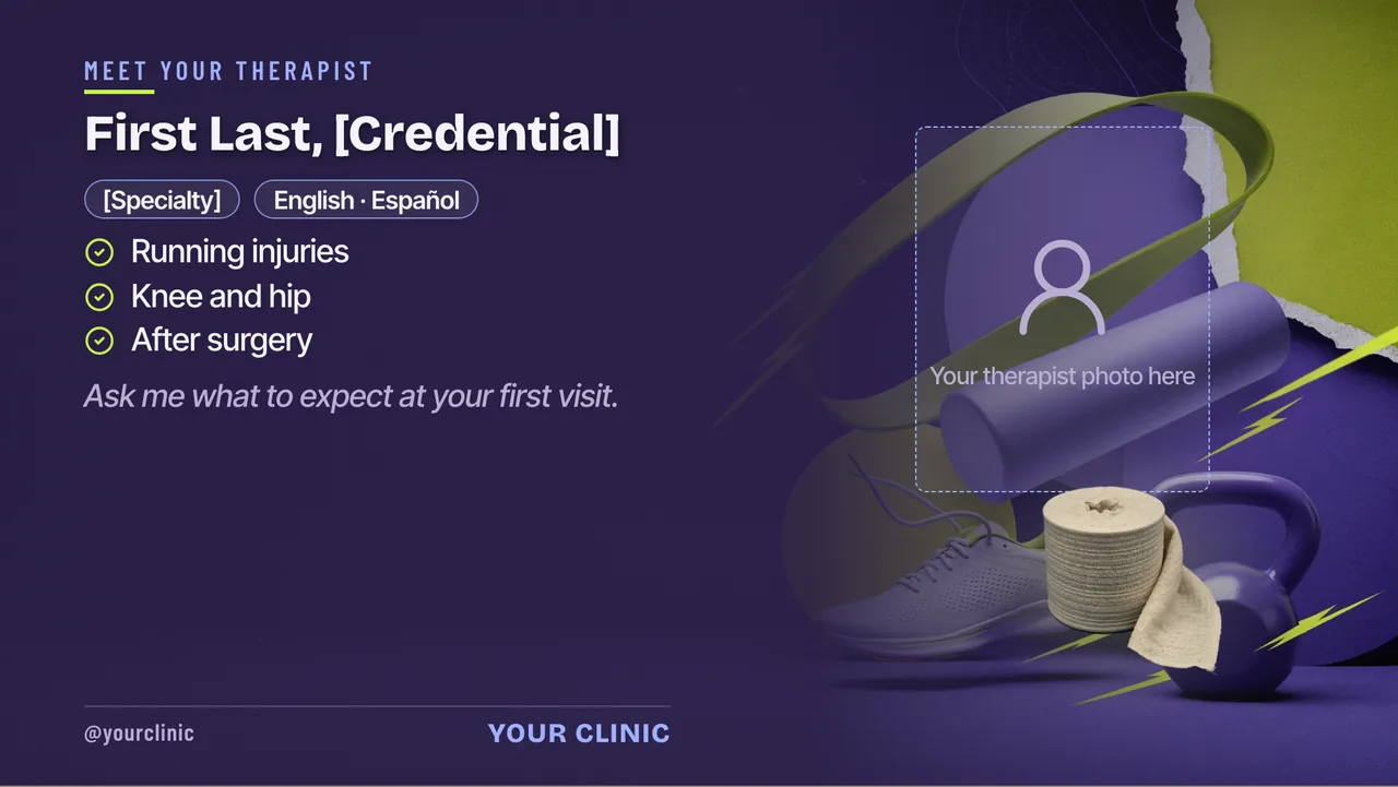 Physical therapy meet the therapist slideshow · Landscape digital signage template preview