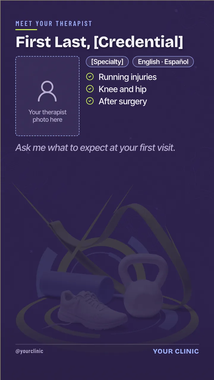 Physical therapy meet the therapist slideshow · Portrait digital signage template preview