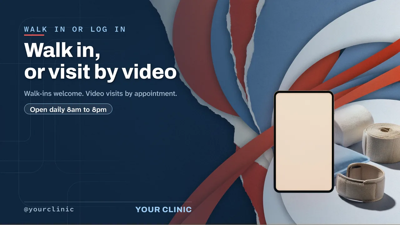 Urgent care video visits and portal slideshow · Landscape digital signage template preview