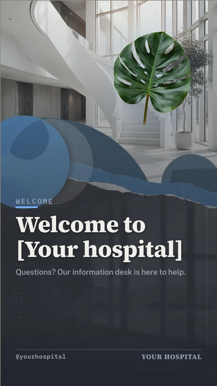 Hospital lobby welcome and care team slideshow · Portrait digital signage template preview
