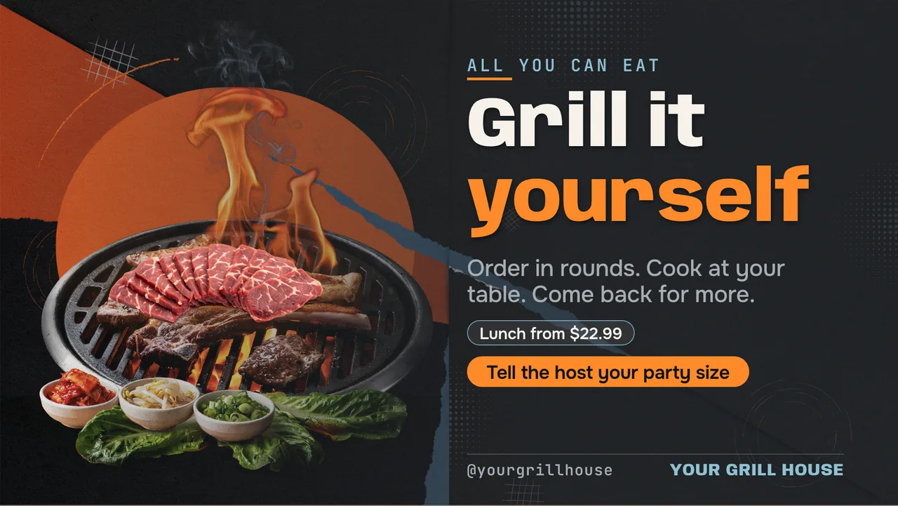 Korean BBQ all you can eat menu board · Landscape digital signage template preview