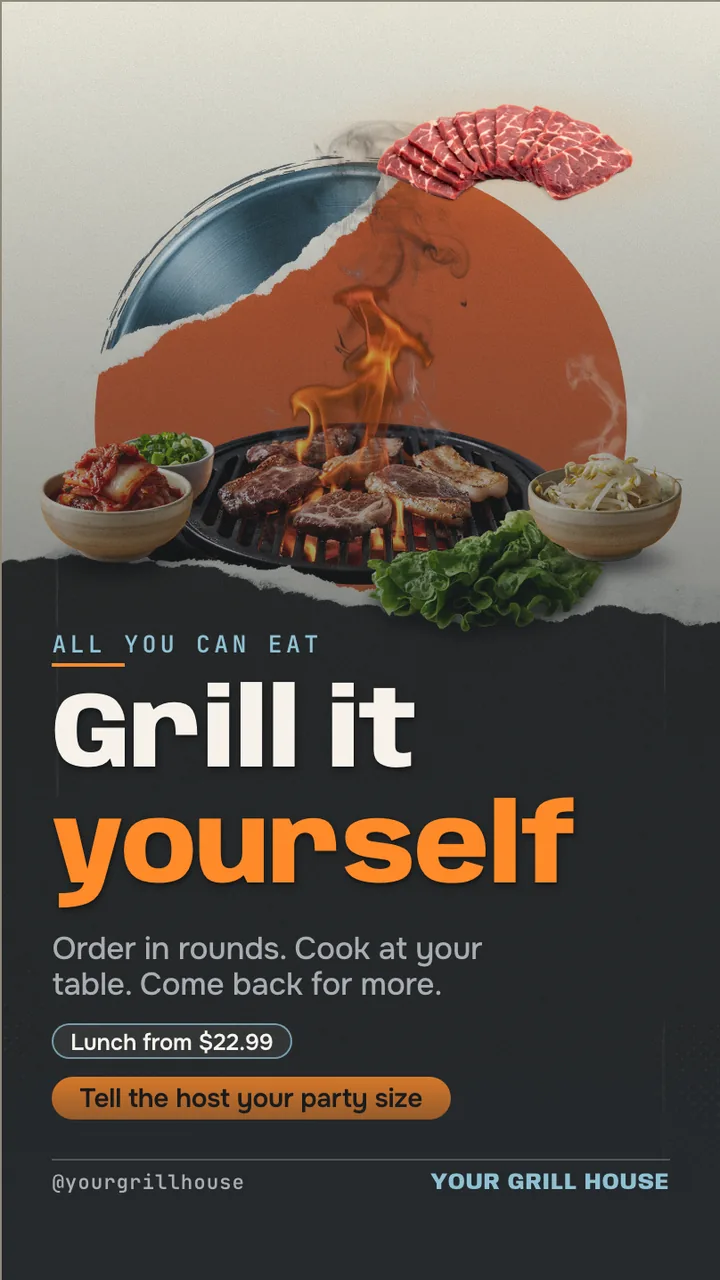 Korean BBQ all you can eat menu board · Portrait digital signage template preview