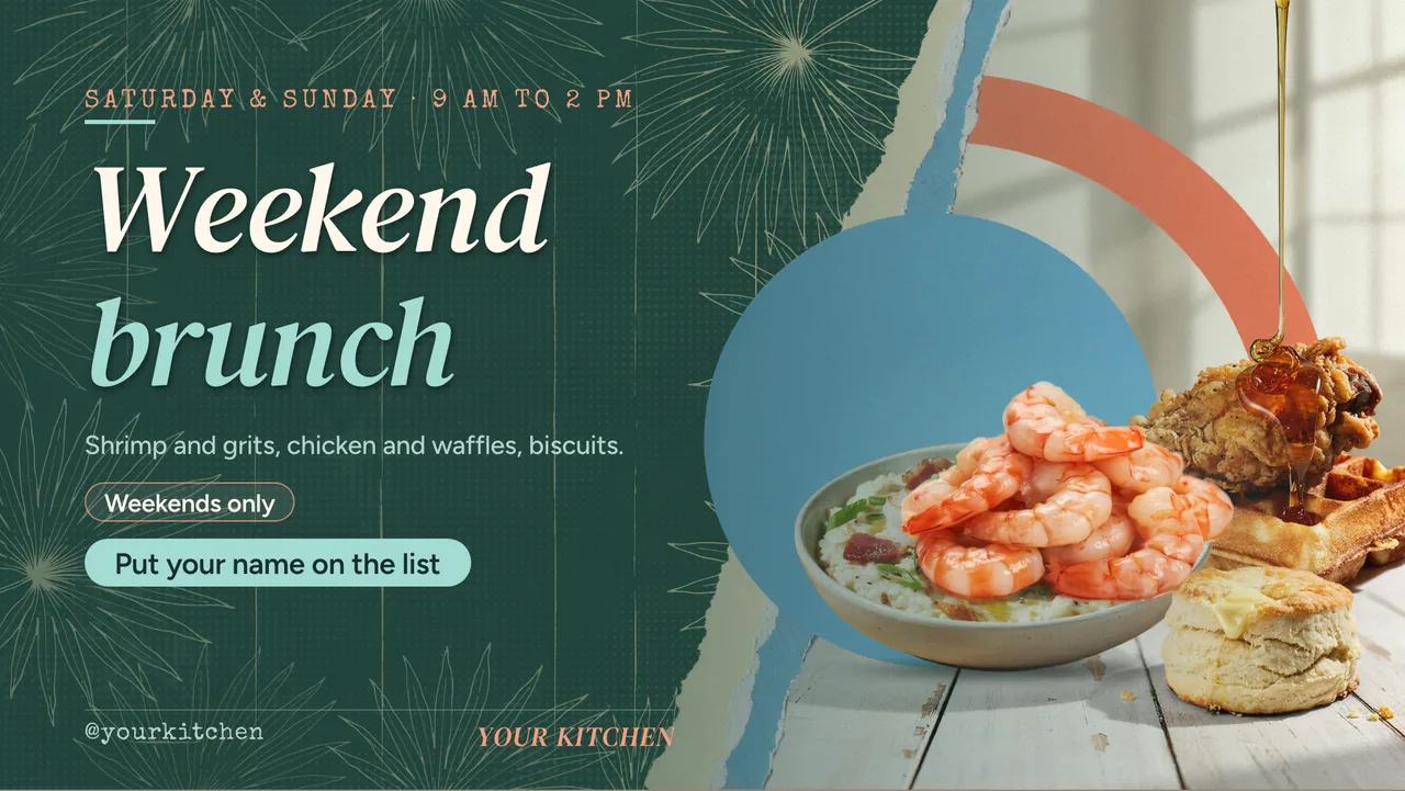 Weekend brunch menu board · Landscape digital signage template preview